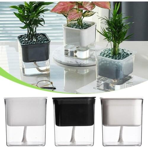 Transparent Automatic Water-Absorbing Plant Self Watering Pots Flower Pot Double-Layer Plastic Flower Planter Pot For Indoor