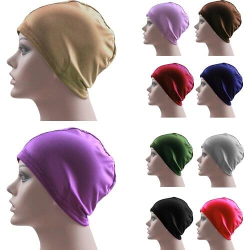 Soft Modal Inner Caps Muslim Stretch Solid Color Turban Cap Islamic Underscarf Bonnet Hat Female Headband Turbante 2021 Fashion