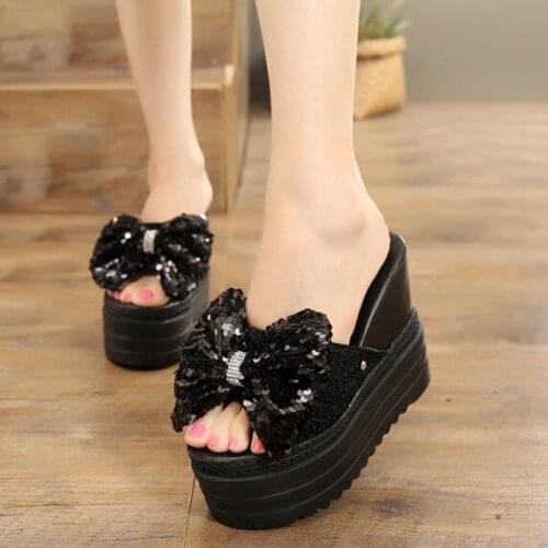 Slippers, new, versatile, outer wear, thick-soled flowers, one-word drag wedge sandals and slippers, student women’s shoes X807