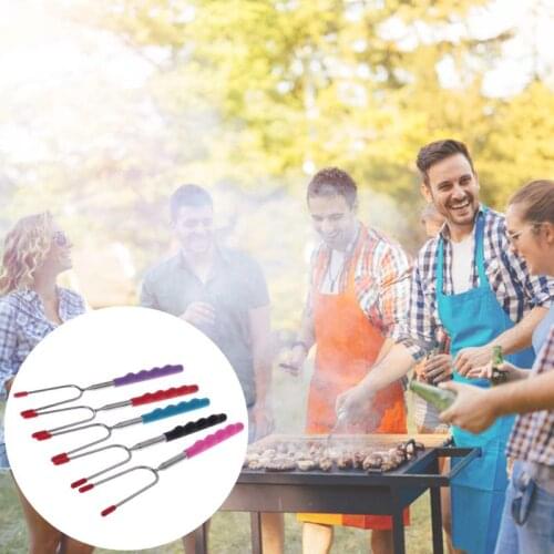 Telescoping BBQ Fork Roasting Sticks Marshmallow Hot Dog Smore Skewers Stainless Steel