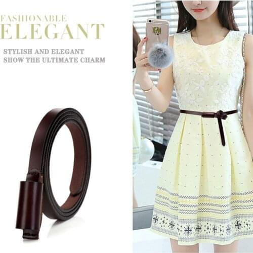 Thin Real Leather Women Belt Korean Casual Ladies Knot Belts for Dresses Autumn Camel Self Tie Strap Accessories