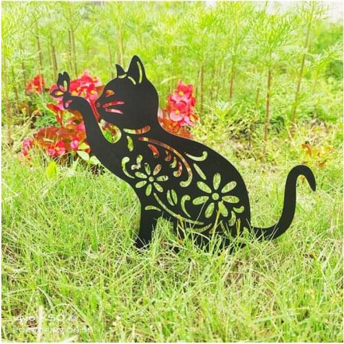 Garden Decoration Outdoor Cat Garden Sculpture Cat Acrylic Art Cat Lawn Metal Cat Statue Ground Insert Decor For Yard Gardens