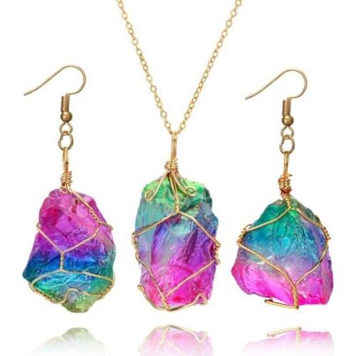 Vintage Natural Stone Colorful Winding Earrings Rainbow Irregular Female Charming Earrings Ladies Party Drop Earrings