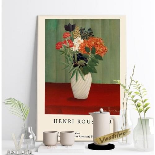 Henri Rousseau Vintage Print Art Poster Bouquet Of Flowers With China Asters And Tokyos Exhibition Museum Canvas Painting Decor