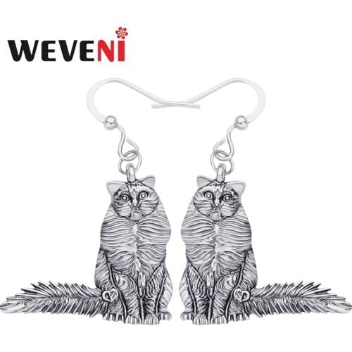 WEVENI Plated Alloy Antique Gold Elegant Birman Cat Earrings Cute Kitten Drop Dangle Jewelry For Women Girls Kid Gift Decoration