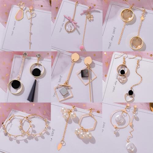 Woman Earrings Korean Long Geometric Round Shape Dangle Drop Earrings For Women Metal Fashion Earrings 2021 Trend Jewelry Gift