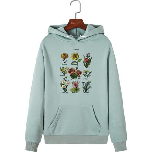 Women Floral Aesthetic Thick Hoodie Autumn Harajuku Retro Warm Hoddies Casual Oversized Flower Print Women Clothing
