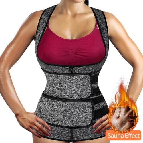 Women Neoprene Waist Trainer Corset Vest Weight Loss Sauna Suits with Zipper and 2 Strasp Sweat Workout Tank Top Faja Shapewear