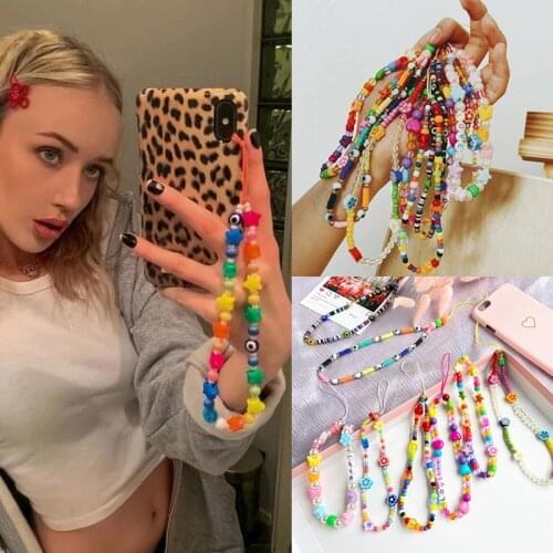 Fashion Colorful Acrylic Beads Mobile Phone Chain Cellphone Strap Anti-lost Lanyard For Women Hanging Cord 2021 Trendy Jewelry