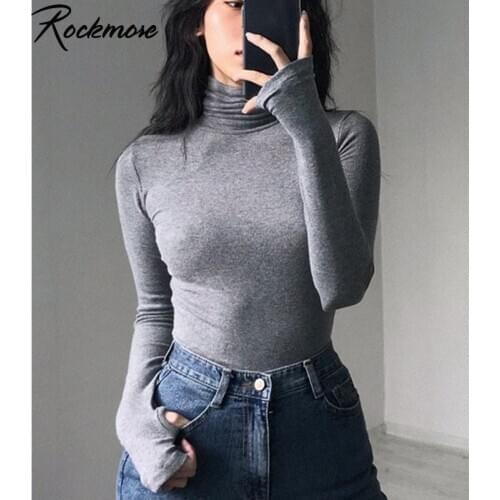 Rockmore Solid Bodysuit Women Long Sleeve Turtleneck Bodycon Sexy Elegant elasticity Jumpsuits Skinny Rompers Autumn Winter Body
