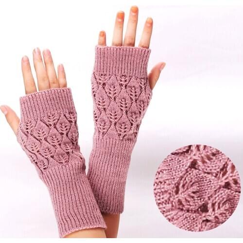 Winter Warm Long Knitted Fingerless Gloves Women Acrylic Stretch Half Finger Arm Glove Crochet Knitting Faux Girls Mitten Gloves