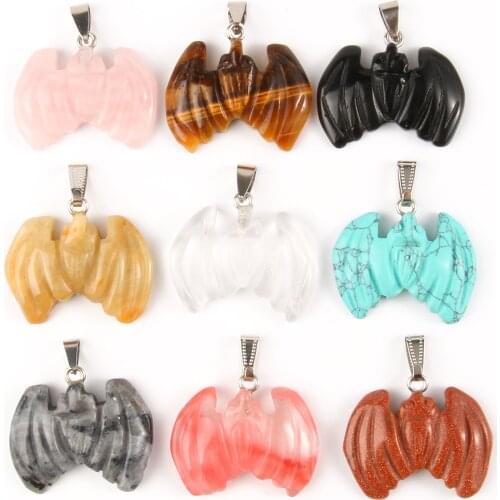1pcs New Natural Stone Pendant Bat Shape Cherry Quartz Hawk Eye Agates Pendants For DIY Jewelry Necklace Best Birthday Gift