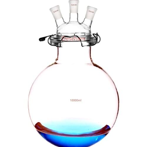 10000ml,24/40,Glass Reactor,3-Neck,10L Flat Bottom Reaction Kettle,With Clamp & Lid