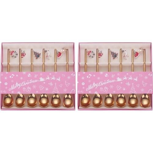 12pcs Christmas Pendant Spoon Stainless Steel Spoon Stirring Spoon Dessert Spoon