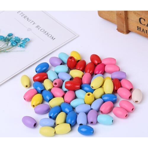 15*10mm Children Jewelry Wooden Beads Colorful Elliptical Wood Beads DIY Multicolor Jewelry Making Accessories 50PCS/Pack