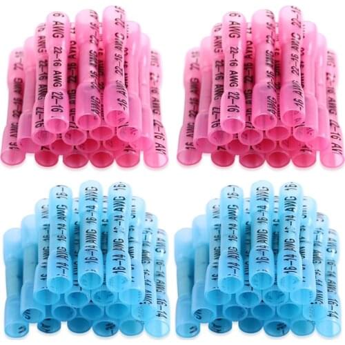 200PCS Heat Shrink Crimp Terminals Waterproof Fully Insulated Seal Butt Electrical Wire Connectors Blue Red
