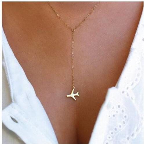 3 Colour Plane Airplane Pendant Necklace Aircraft Chain Layered Necklace for Women Tiny Dainty Necklace Jewelry