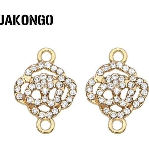 JAKONGO Gold Color Crystal Rose Flower Connectors For Making Bracelet Jewelry Findings DIY Accessories 21*15mm 5pcs