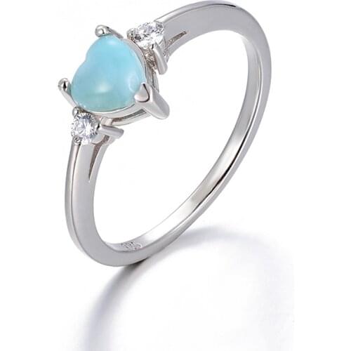925 Sterling Silver Natural Stone Larimar Proposal Ring Women Geometry Design Classic Simple Female Wedding LOVE Jewelry Dating