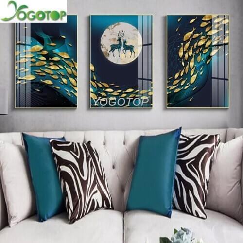 Abstract Golden Deer Gold Wall Art Diy 5d Diamond Painting puzzle mosaic Diamond Embroidery 3 piece Aesthetic Picture ML1379