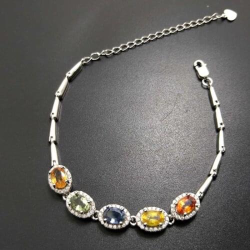 TBJ,100% Natural fancy color sapphire ov4*6mm ,sapphire silver bracelet in 925 sterling silver gemstone jewelry with gift box