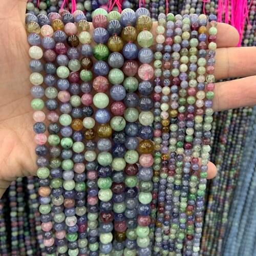 4-7mm Natural Mixed Tourmaline Beads 15'' Round DIY Stone Loose Beads For Jewelry Making Beads Women Bracelet Necklace Gift
