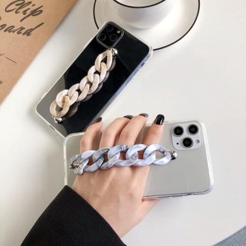 For iPhone 11 Pro Max 11Pro XS Max XR X SE 2020 7 8 6 6S Plus Case Bracelet Chain Transparent Crystal Hand Strap Cover Funda