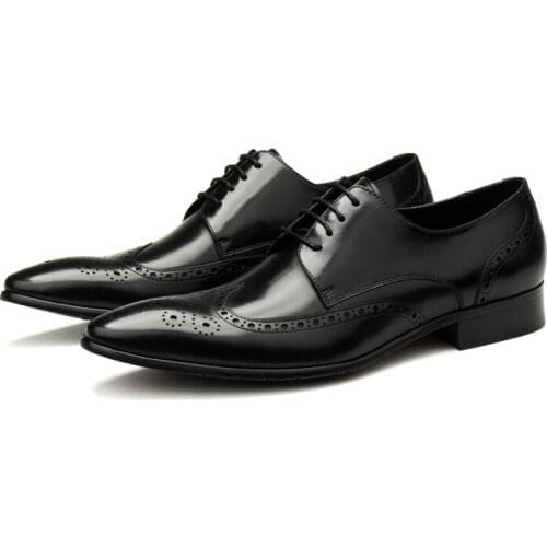 Large Size EUR45 Black Oxfords Business Dress Shoes Genuine Leather Wedding Shoes Mens Formal Shoes
