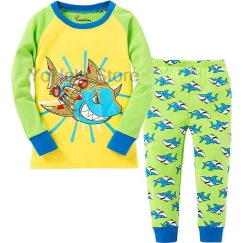 Children Pajamas Sleepwear Baby Nightwear Pyjamas Kids Homewear Nightwear Full Sleeve Cotton Baby Shark Animal Clothes Sets