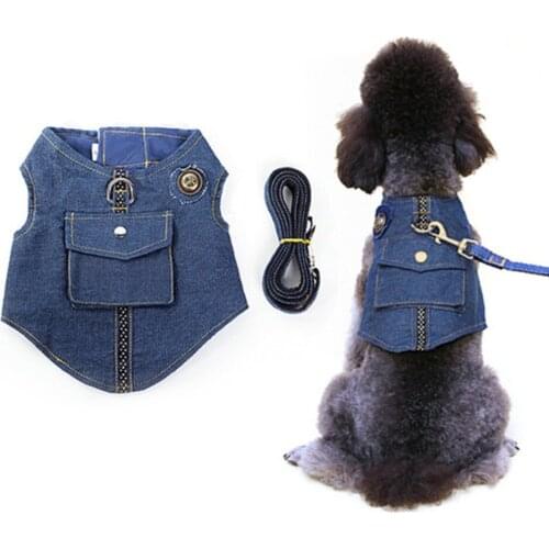 Dog Harnesses Denim Vest Outdoor Walking Training Pet Chihuahua Puppy Soft Mesh Harness Chest Strap Leads For Small Dogs