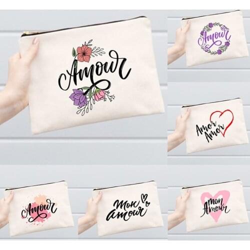 French Love Cosmetic Storage Bag Travel Toiletries Organize Female Portable Makeup Case Student Pencil Bag Gifts for Women Kids
