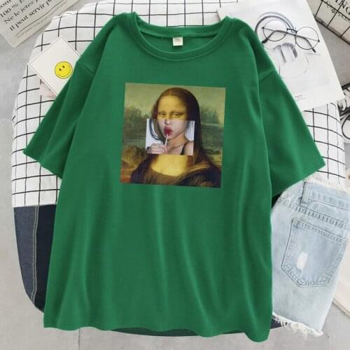 Mona Lisa cameo girl Funny Street Print T-Shirts Women Street Breathable Tshirts Creativity Loose Tshirts Fashion Female T Shirt