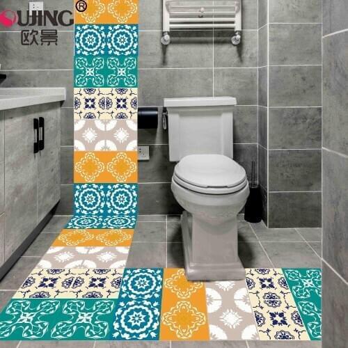 Colorful Retro Tiles Wall Sticker 20*100cm Kitchen Bathroom Tile Waist Line Wallpaper PVC Waterproof Baseboard Art Mural Poster