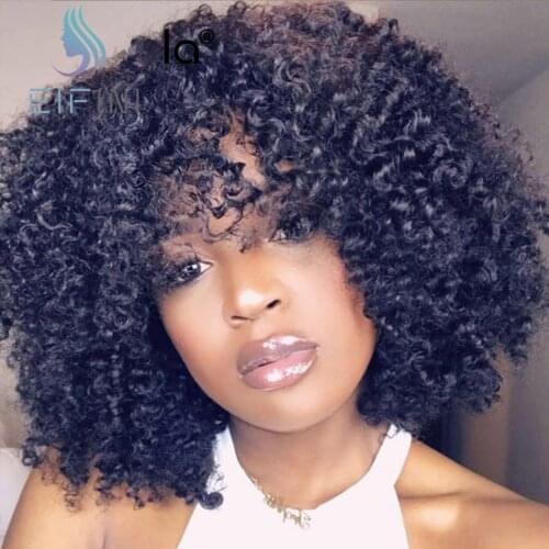 Kinky Curly Wigs With Bangs For Black Women Human Hair Wigs Peruvian Natural Perruque Cheveux Human Full Machine Made Wig Eifini