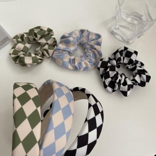 Summer multi-color checkerboard retro hair band wide-brimmed headband same style large intestine hair band female hair rope