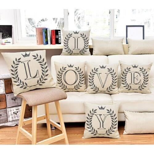 26 Characters Of The English Alphabet Crown Garland Pattern Printing Throw Linen Pillow Case Home Sofa Decorative Cushion Cover