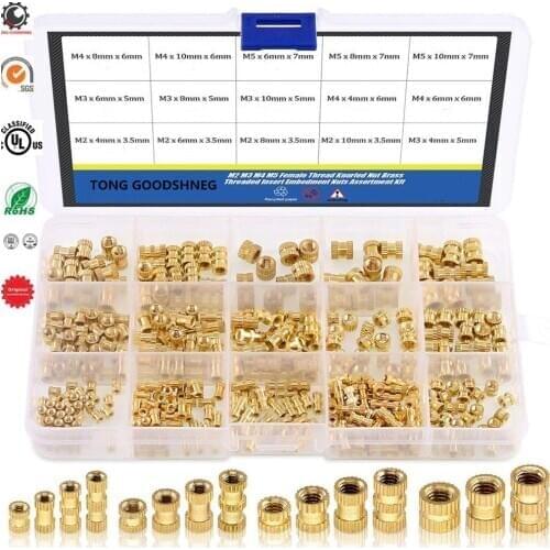 M2 M3 M4 M5 Female Thread Knurled Brass Threaded Insert Embedment Nut Assortment Kit for 3D Printing