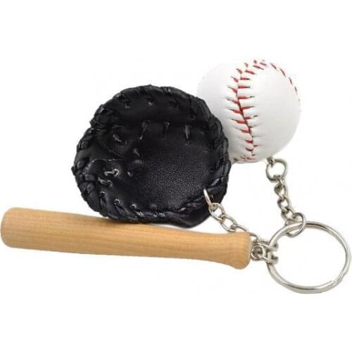 Mini Baseball Ball+Bat+Glove Set Pendant Keyring Key Chain Gift - Black