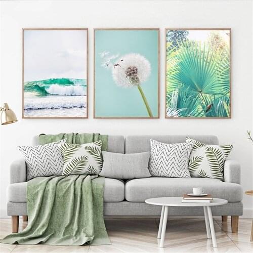 Blue Sea HD Wall Art Modular Picture Nordic Style Poster Green Plants Dandelion Canvas Painting Print Restaurant Home Decoration