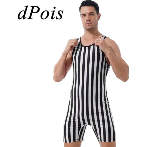 Mens Striped Bodysuit Wrestling Singlet Weight Lifting Male Jumpsuit Gym Workout Fitness Outfits Athletic Gymnastics Leotard