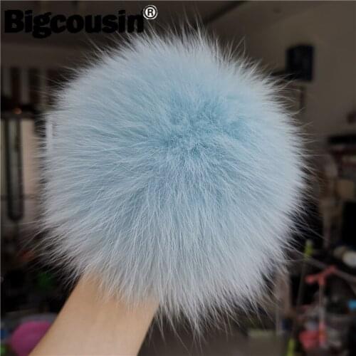 Natural Fur Pompoms Sky Blue Real Fox Fur Pom Pom 15cm Fur Balls For Beanies Knitted Hats Scarf Key Chain Luxury DIY Accessories