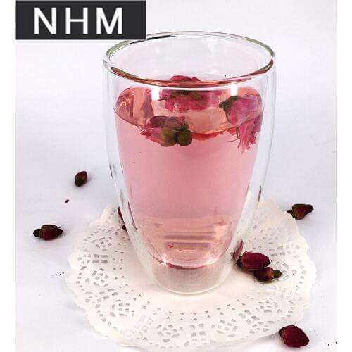 NHM 1 pcs High borosilicate double layer glass egg-shaped glass 450 ml high temperature resistant glass