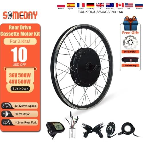 SOMEDAY Ebike Conversion Kit 36V 48V 500W Brushless Gearless 20-29 Inch 700C Rear Cassette Hub Motor Wheel for Electric Bicycle