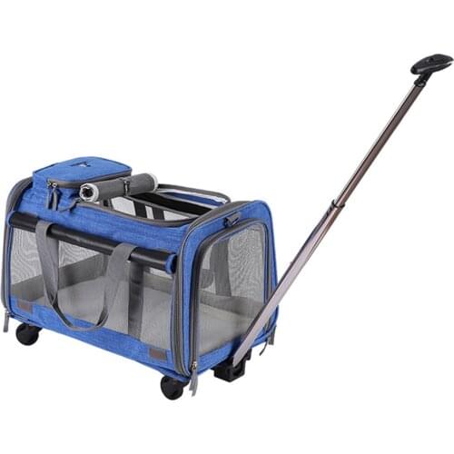 Pet Dog Cat Trolley Case Carrier withPortable Detachabe Wheels Breathable Pet Travel Stroller Bag With Extendable Handle