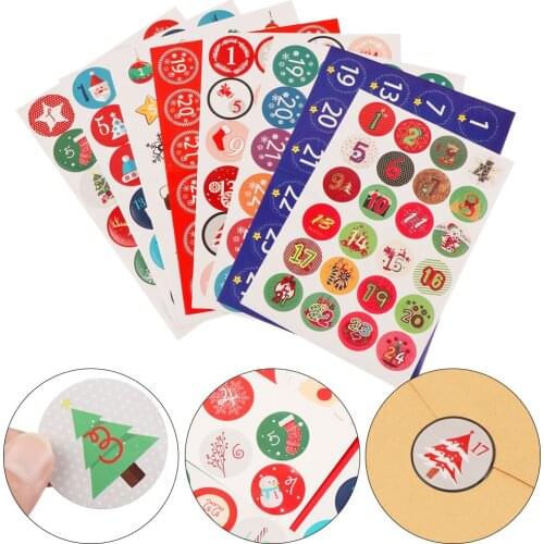 Cookie Gift Packaging Multi-Function Merry Christmas Paper Stickers Advent Calendar Adhesive Label Number Stickers