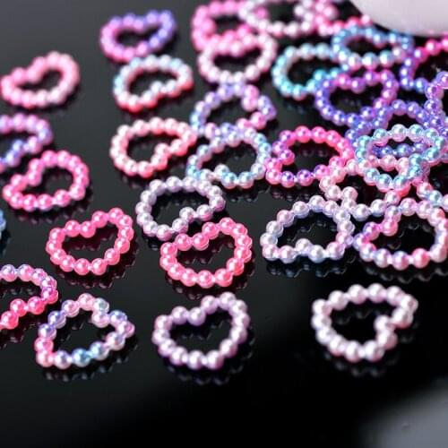 100p 11mm heart shape Flatback Half Round ABS Imitation Pearl Resin Rhinestone Beads for jewelry making Nail art DIY Decoration