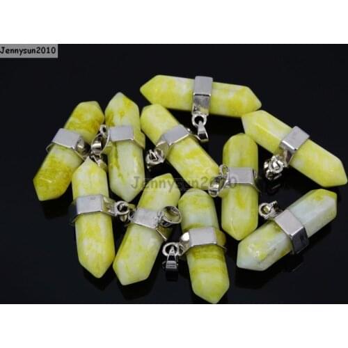 Natural Yellow Tur-quoise Gems Stones Horizontal Hexagonal Pointed Reiki Chakra Pendant Beads Necklace Jewelry 10Pcs/Pack