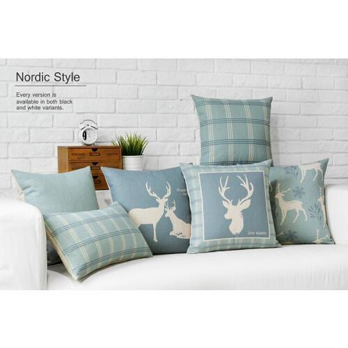 Drop Ship Linen Pillow Cover Nordic Geometric Blue Deer Cushion Cover Home Decorative Pillow Case 45x45cm/30x50cm