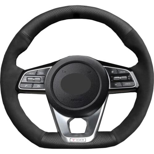 Hand Sewing Car Steering Wheel Cover Black Suede Leather Wrap For Kia K5 Optima 2019 2020 Forte GT 2019-2021 Ceed Cee'd GT 18-19