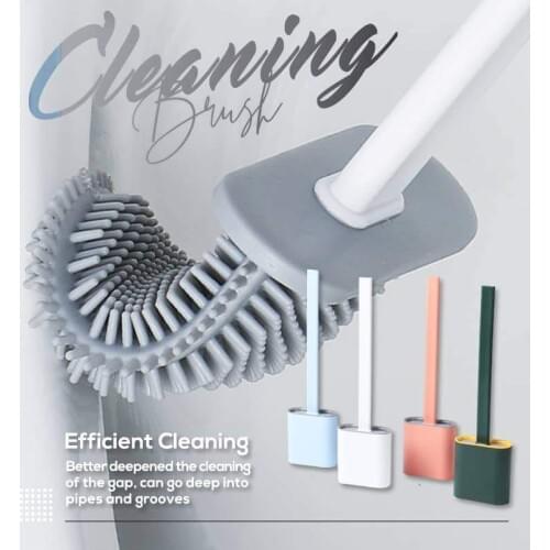 Bathroom Toilet Cleaning Brush And Holder Set Silicone WC Toilet Brush Flat Head Flexible Soft Bristles Brush